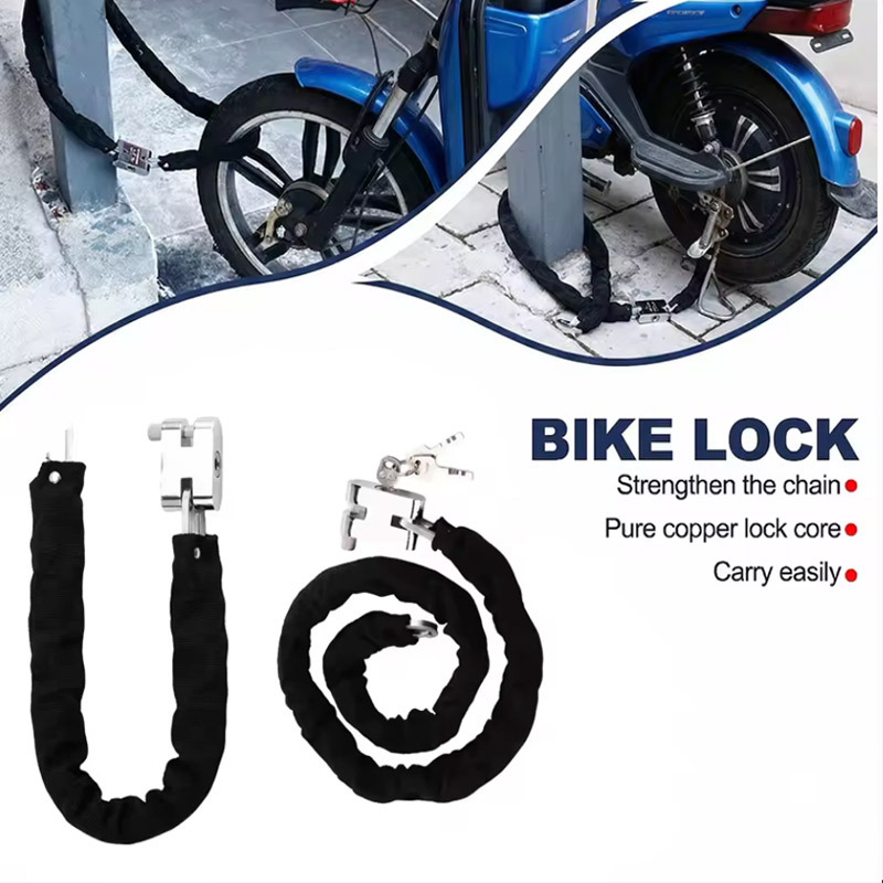 Bicycle Chain - กุญแจล็อครถจักรยานยนต์แบบโซ่ 1.2M 2M 3M แบบหนาพิเศษ วัสดุยาง+เหล็ก