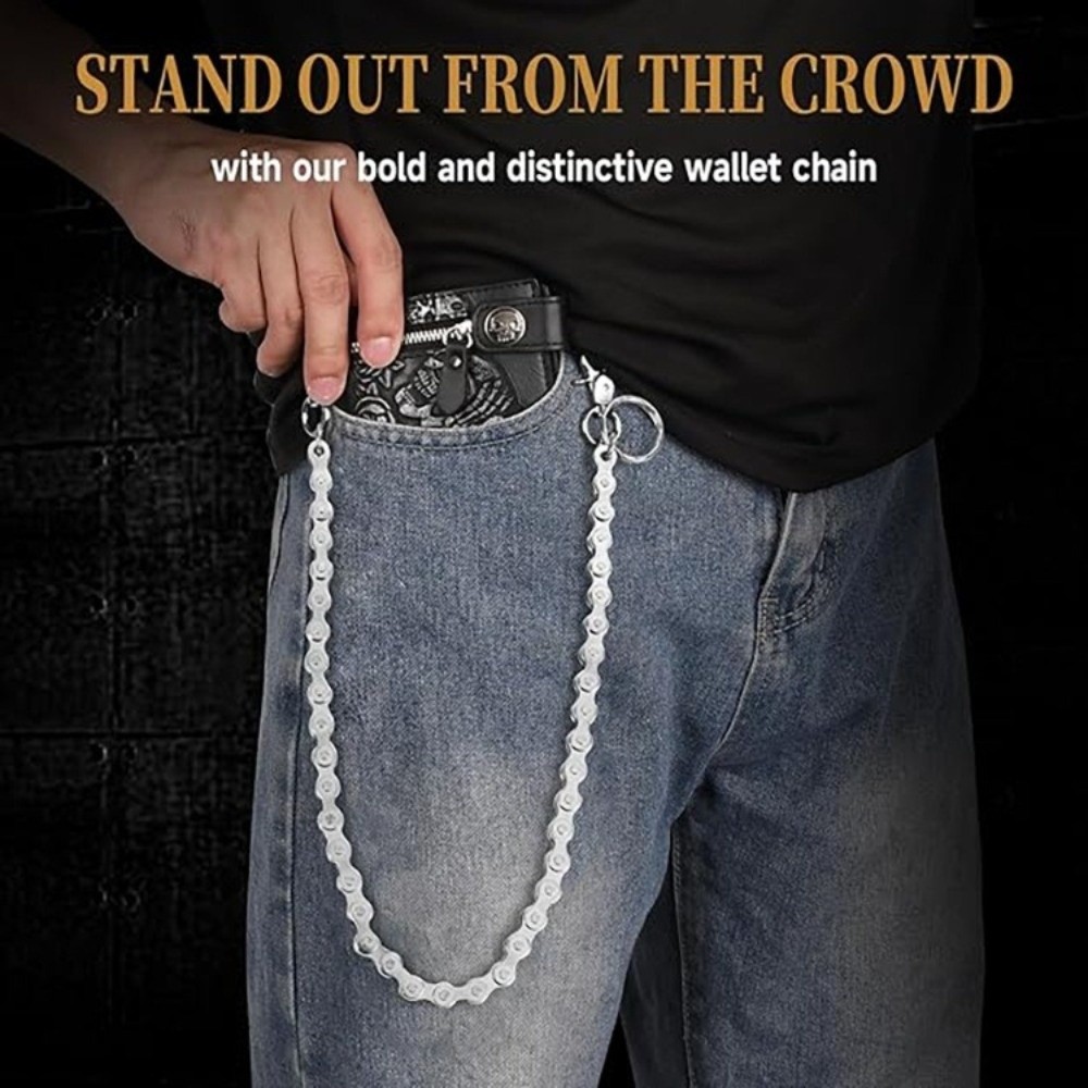 Bicycle Chain - สร้อยเอวโลหะสไตล์ฮิปฮอปสีเงิน ดีไซน์มินิมอล สร้อยกางเกงพังก์ สร้อยกุญแจโซ่จักรยานดีไซน์ไม่ซ้ำใคร สำหรับผู้ชายและผู้หญิง