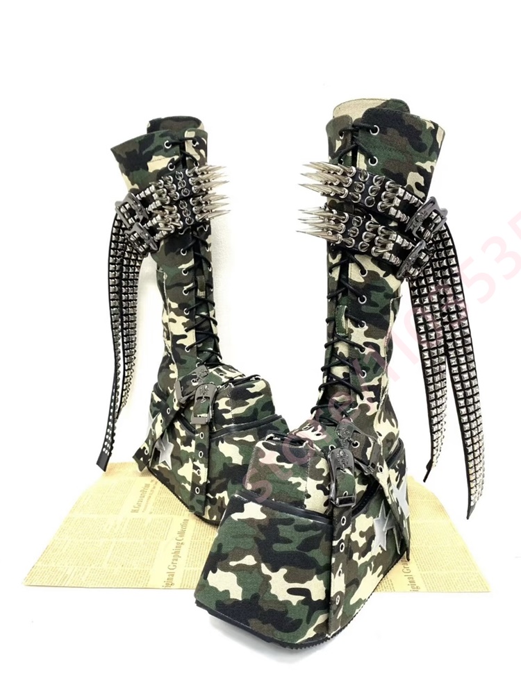 รองเท้าบูทแพลตฟอร์มสูงถึงเข่าล - Motorcycle Chain บทวิจารณ์และราคา