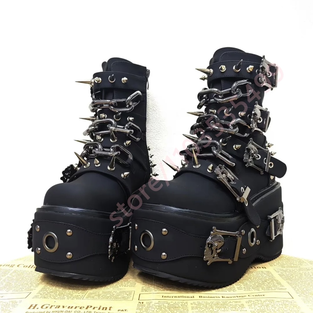 รองเท้าบูทข้อเท้าสีดำสไตล์โกธิ - Motorcycle Chain บทวิจารณ์และราคา